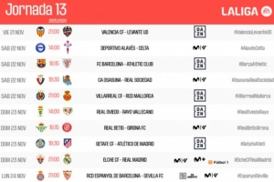 西甲第13轮时间:11月22日23:15巴萨vs毕巴,皇马24日4点出战