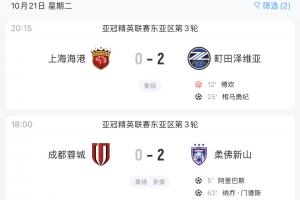 默契?蓉城、海港均主场0-2告负，周日将分别对阵西海岸、泰山