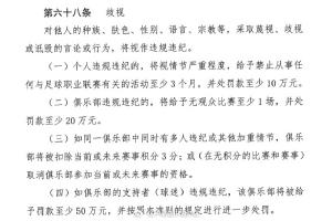 球迷有歧视行为的,若证据确凿,其所支持俱乐部将至少被罚款50万