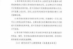 官方：球员若收取合同外价值超1万元的现金或物品 需事先申报审核