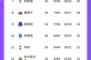 英超积分榜：曼联4轮不败2胜2平升至第六；阿森纳2分优势领先曼城