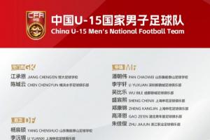 中国U-15国家男子足球队参赛名单出炉！