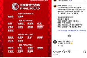 省港杯次回合中国香港队名单:孙铭谦、梁诺恒、劳烈斯领衔