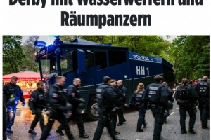 图片报:警方部署约1000名警力,准备迎接圣保利vs汉堡的汉堡德比