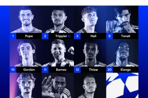 纽卡客战卡拉巴赫首发：托纳利、戈登、伊兰加出战，吉马良斯伤缺